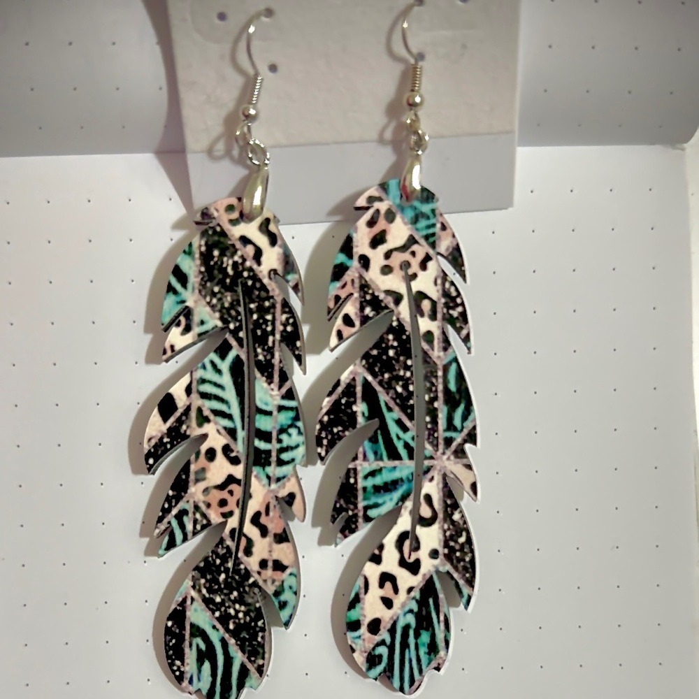 Leopard Print Feather Earrings